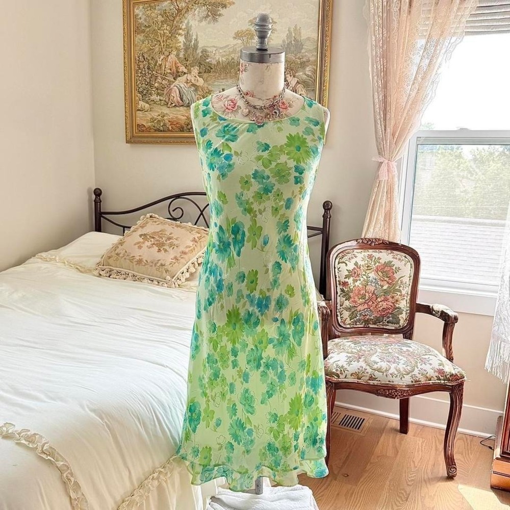 floral fairy dress  Y2K studio i size 10 petite green blue floral mini dress